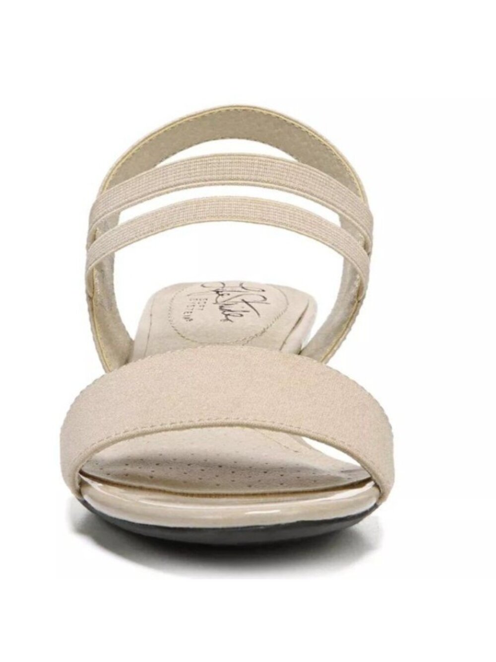 LifeStride Size 9M Sandals Wedge Open Toe Beige Elastic Comfort Straps Shoes - Picture 2 of 8